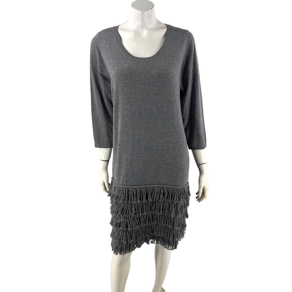 Calvin Klein Womens Sweater Dress Plus Size 1X Gray Tassel Fringe 3/4 Sleeve